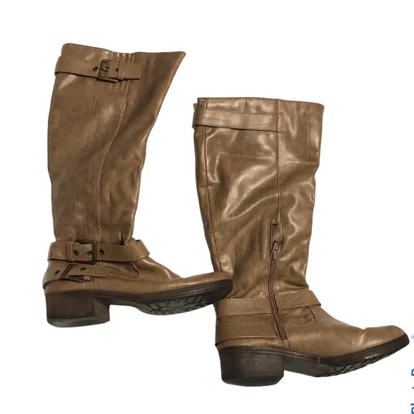 Kohl's Shoes Kohls Tan Zip Faux Leather Buckle Boots 8 Poshmark